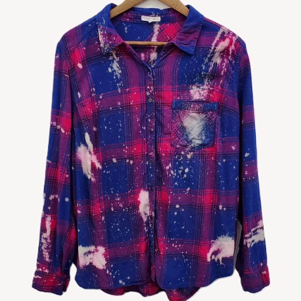 Maurices Blue and Pink Plaid Button-Down Shirt